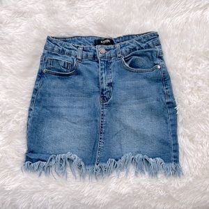 Denim mini skirt-  fringe